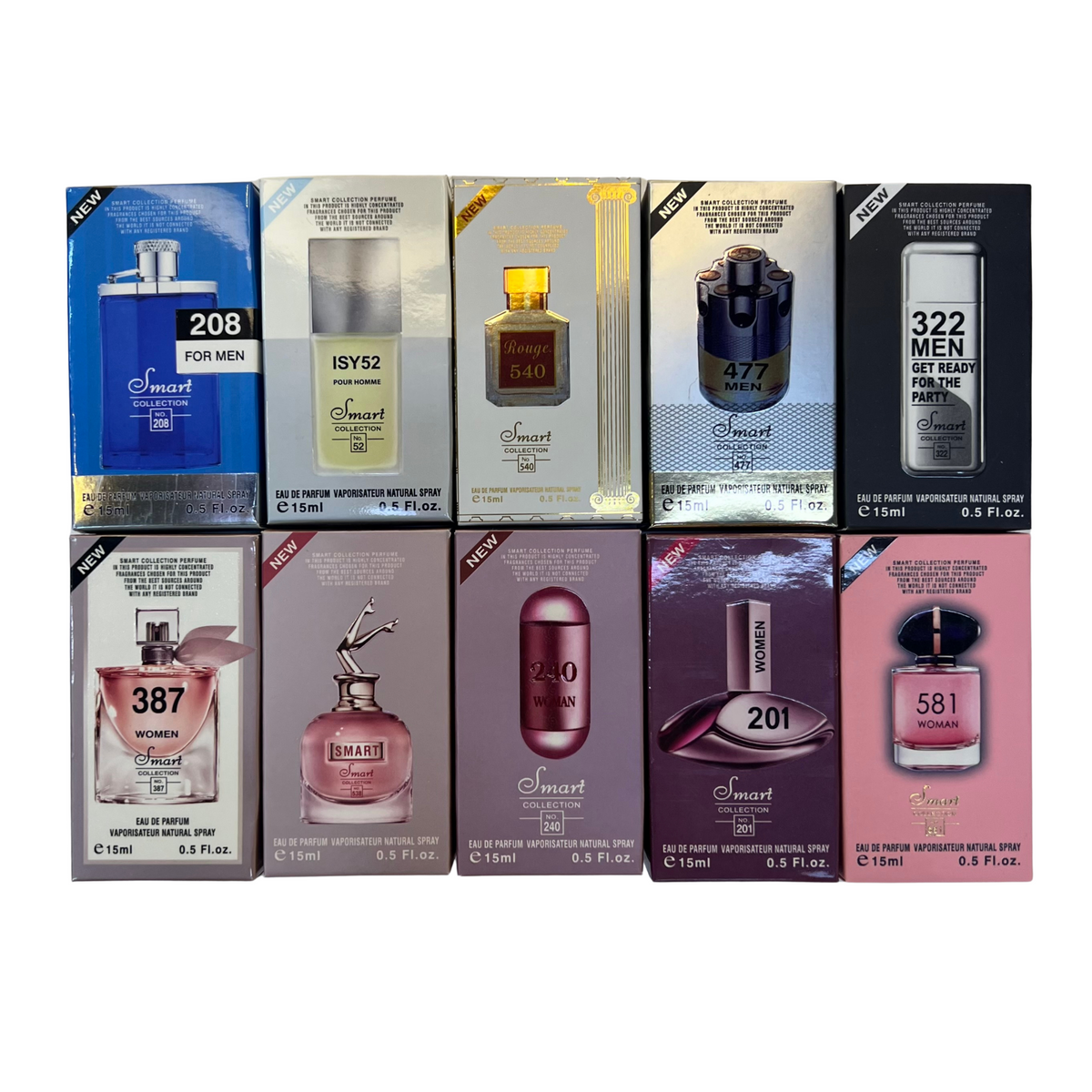 15ML Perfume bottles, 10 pieces in a combo set, 5 for men and 5 for Womens.