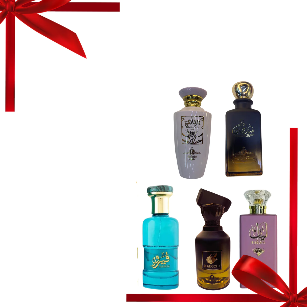 Boutique Mayami, Sultan, Fairoz, Layan, Rosegold - 100ml Each Pack of5 Perfumes With Free Gift