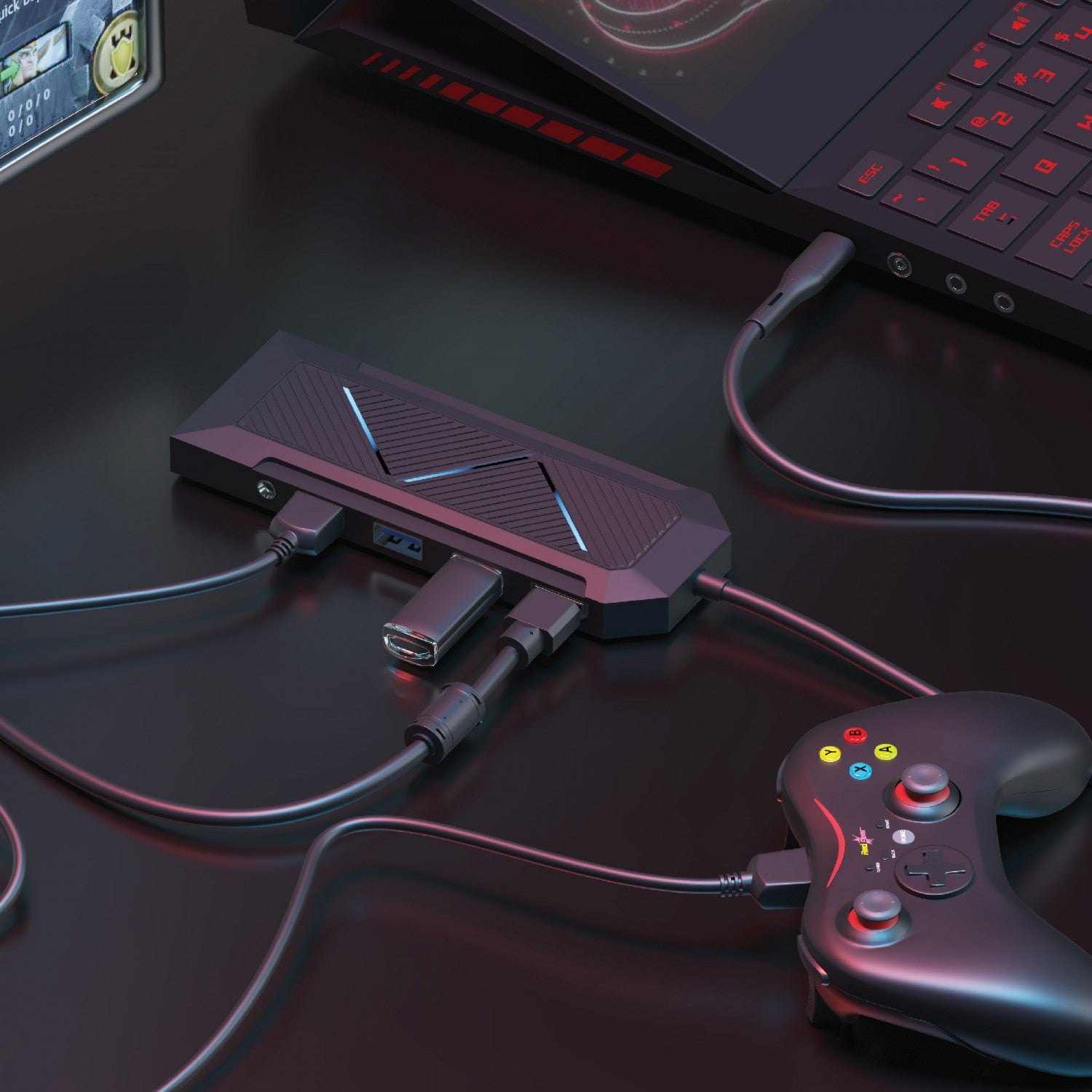 Porodo Gaming RGB Headphone Stand with Wireless Charging & USB-C Hub
