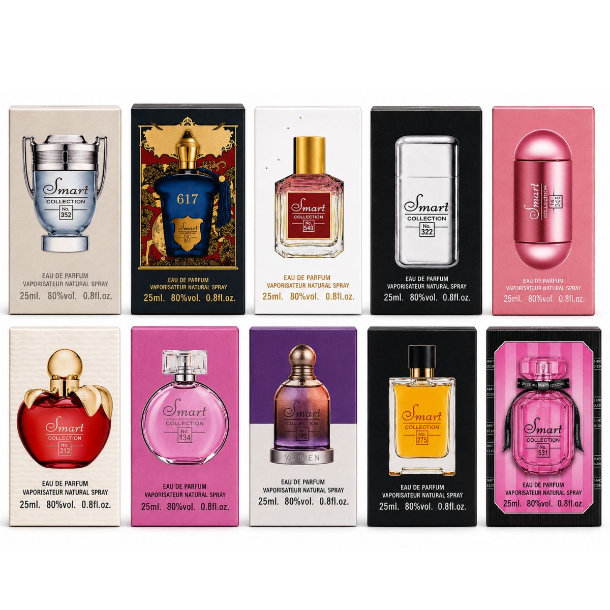 Smart Collection 25ml Perfume Gift Set – 5 Men's & 5 Women's Eau De Parfum Collection