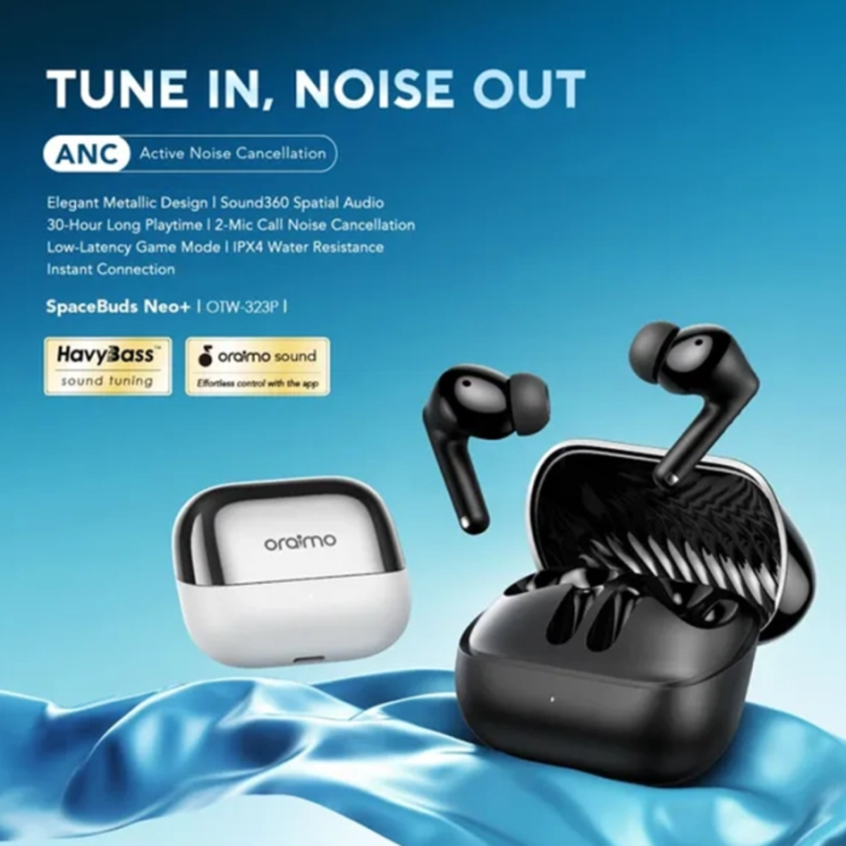 Oraimo SpaceBuds Neo+ OTW-323P ANC Wireless Earbuds β 30H Playtime, Heavy Bass, Bluetooth 5.3