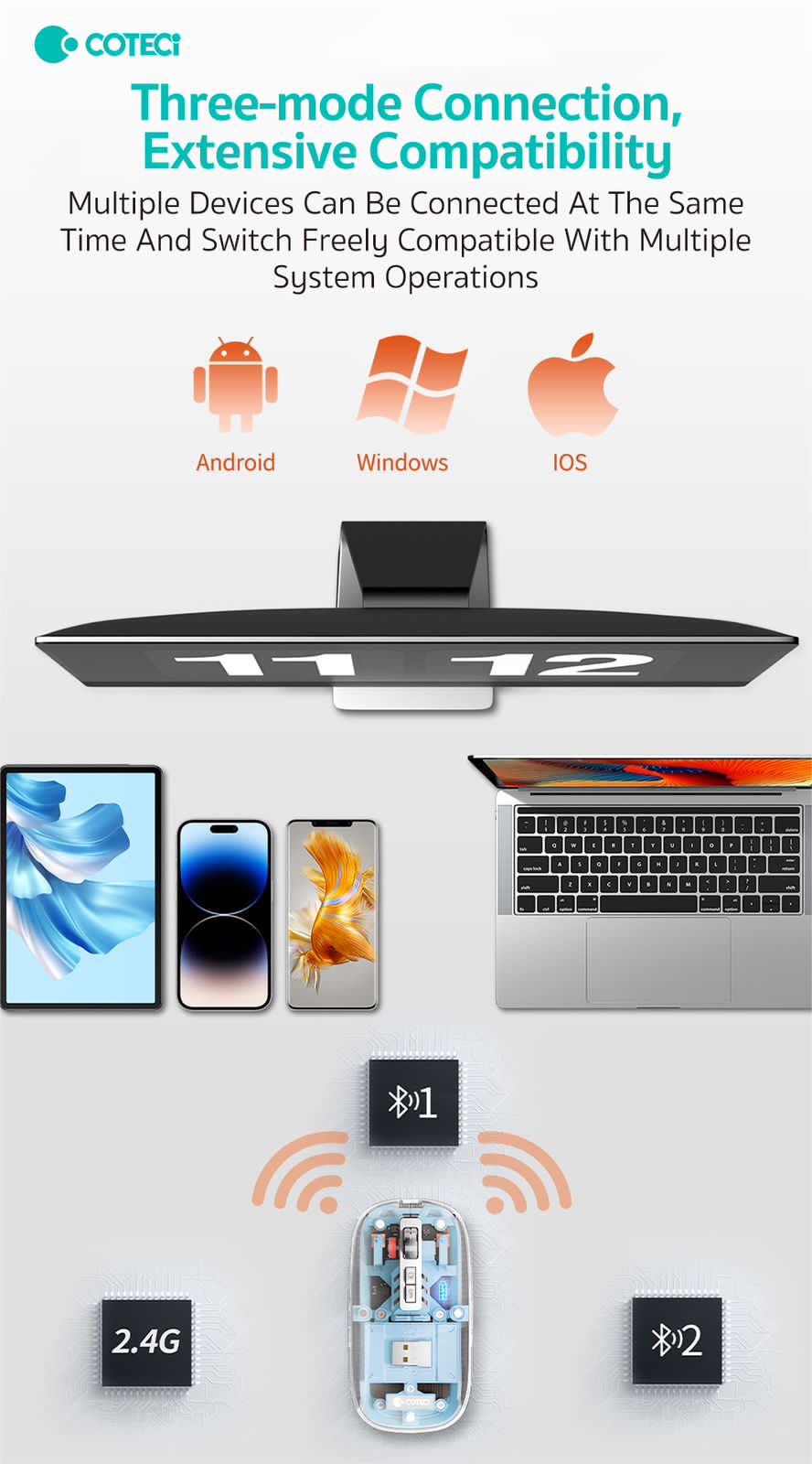 Magnetic Triple Mode Bluetooth Wireless Mouse Type C Rechargeable Silent Mice