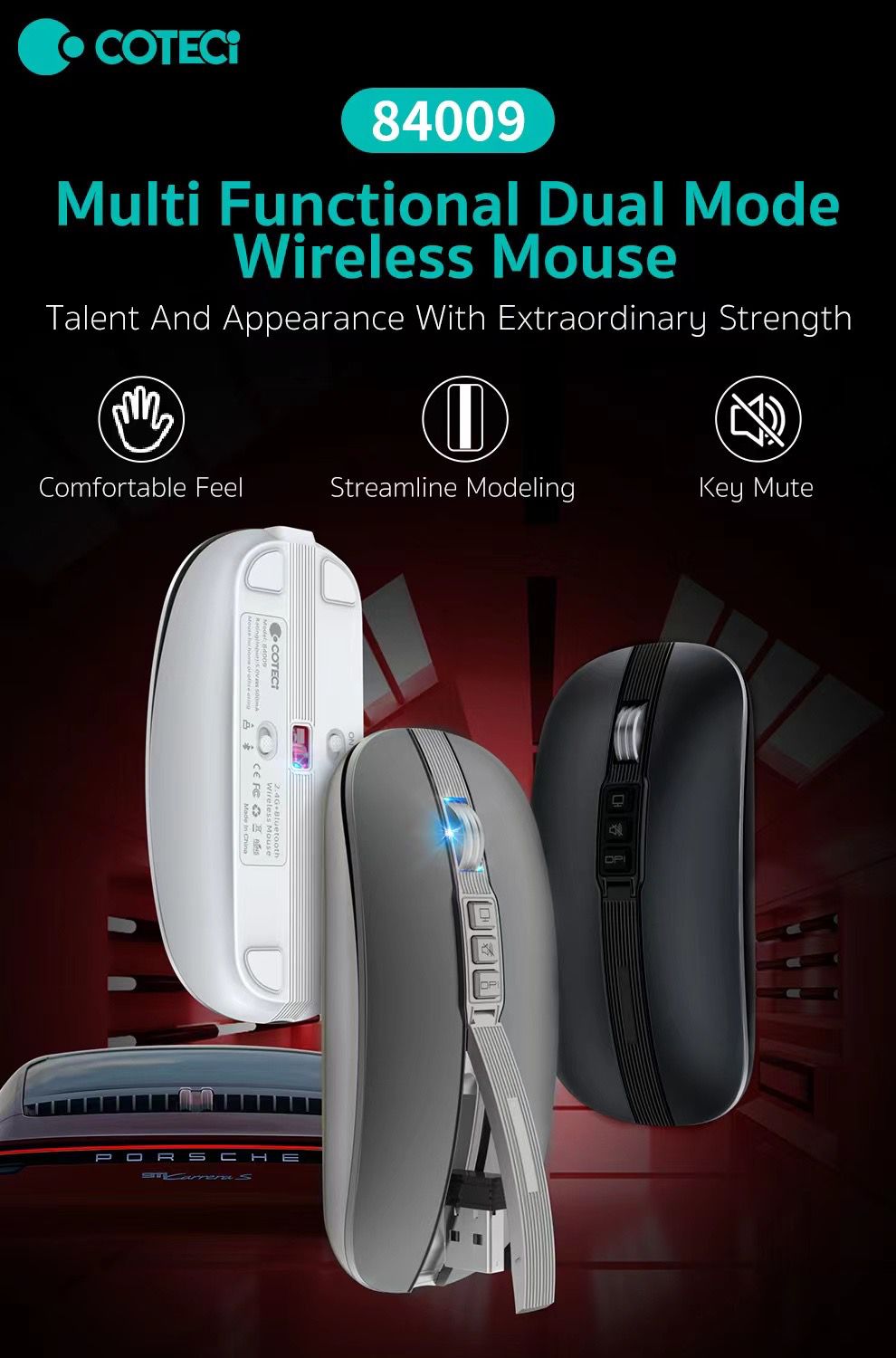 Mouse 2.4G Wireless BT5.1 Slim Rechargeable Slience Mouse for PC Computer Notebook with USB Receiver 2400 DPI Adjustable Level