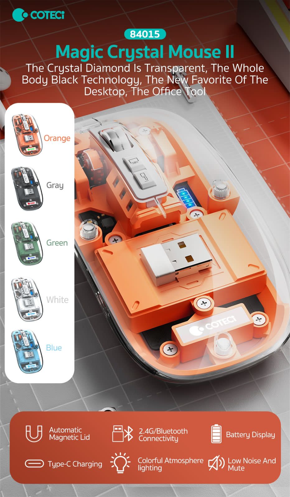 Magnetic Triple Mode Bluetooth Wireless Mouse Type C Rechargeable Silent Mice