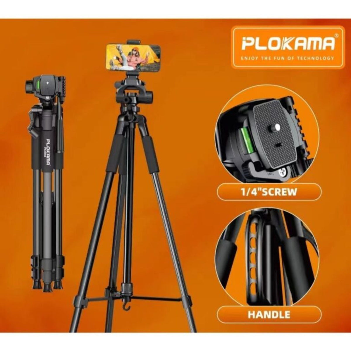 Plokama PK-9950 Camera & Mobile Tripod 150cm with Remote Control | 360° Adjustable Professional Stand