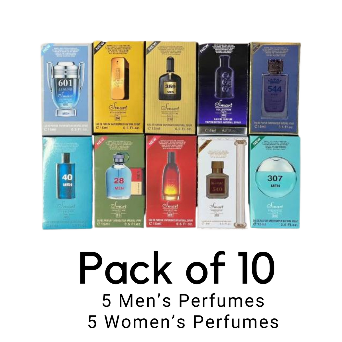 15ML Perfume bottles, 10 pieces in a combo set, 5 for men and 5 for Womens.