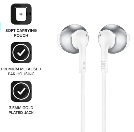JBL Tune 205 In-Ear Wired Headphone with Soft Carrying Pouch