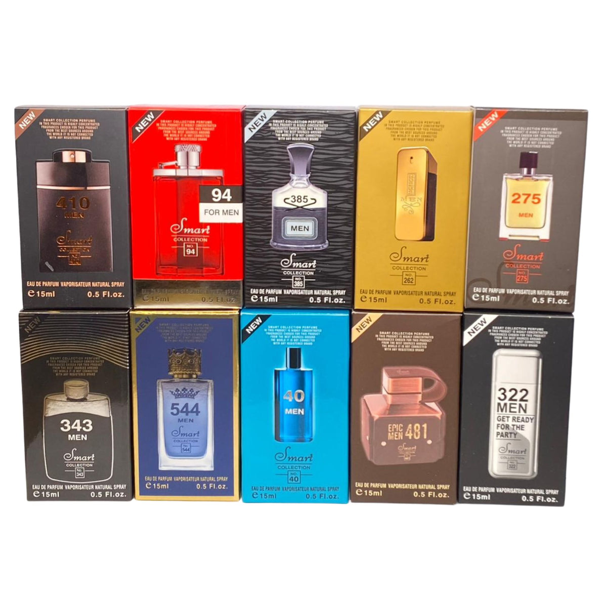 Smart Collection Men's Perfume Set – 10pcs 15ml Eau De Parfum Fragrance Collection