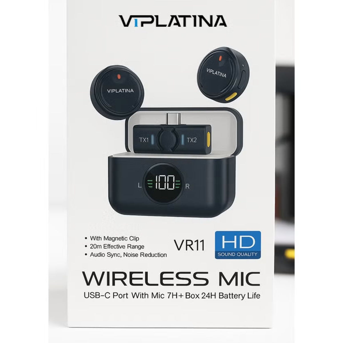 VIPLATINA VR11 Dual Wireless Microphone USB-C HD Noise Reduction Lavalier Mic