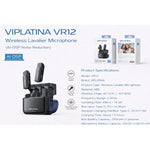 VIPLATINA VR12 Dual Lavalier Wireless Microphone USB-C AI DSP Noise Cancellation Mic