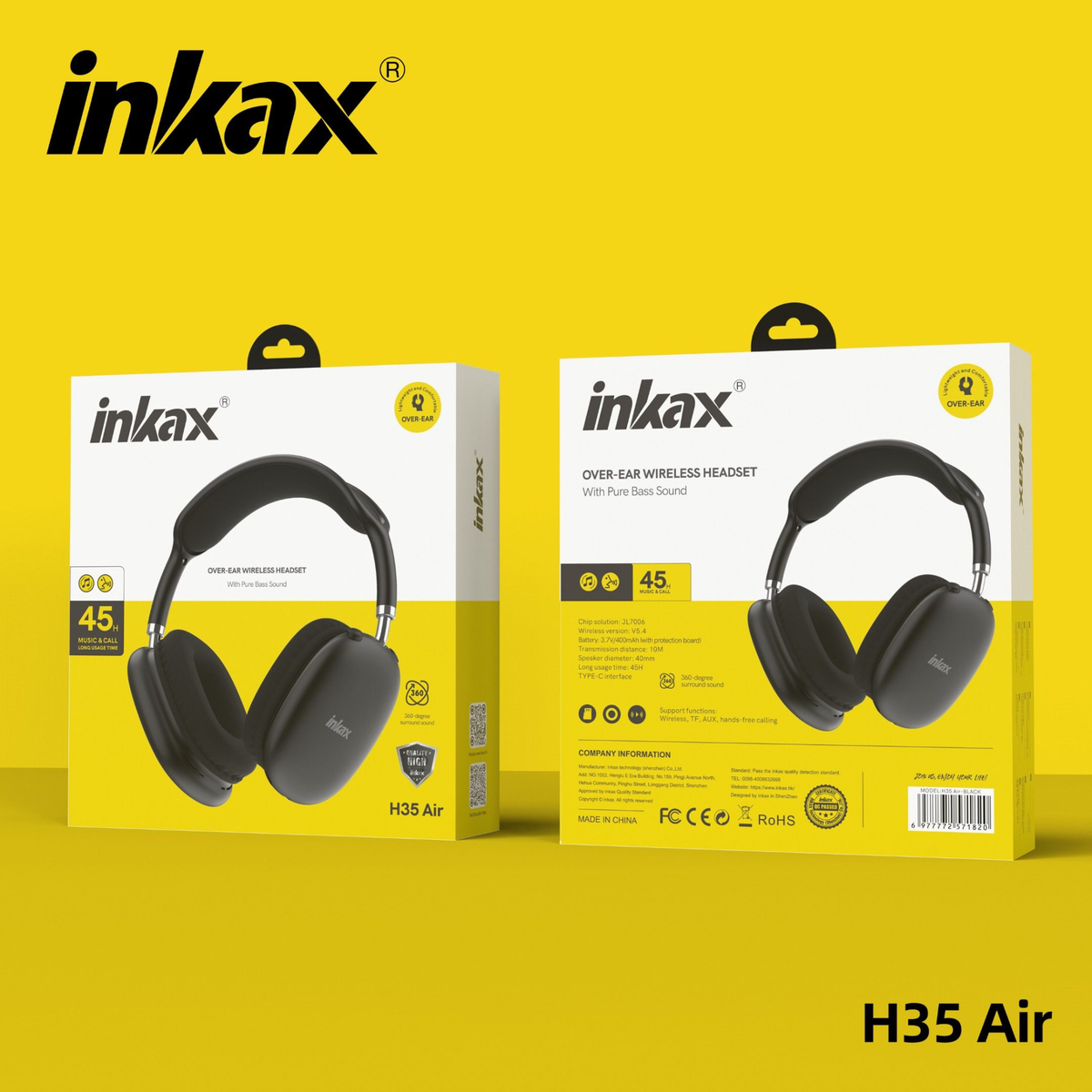 Inkax H35 Air Wireless Bluetooth Headphones β 45 Hours Playtime | Pure Bass | Over-Ear Headset