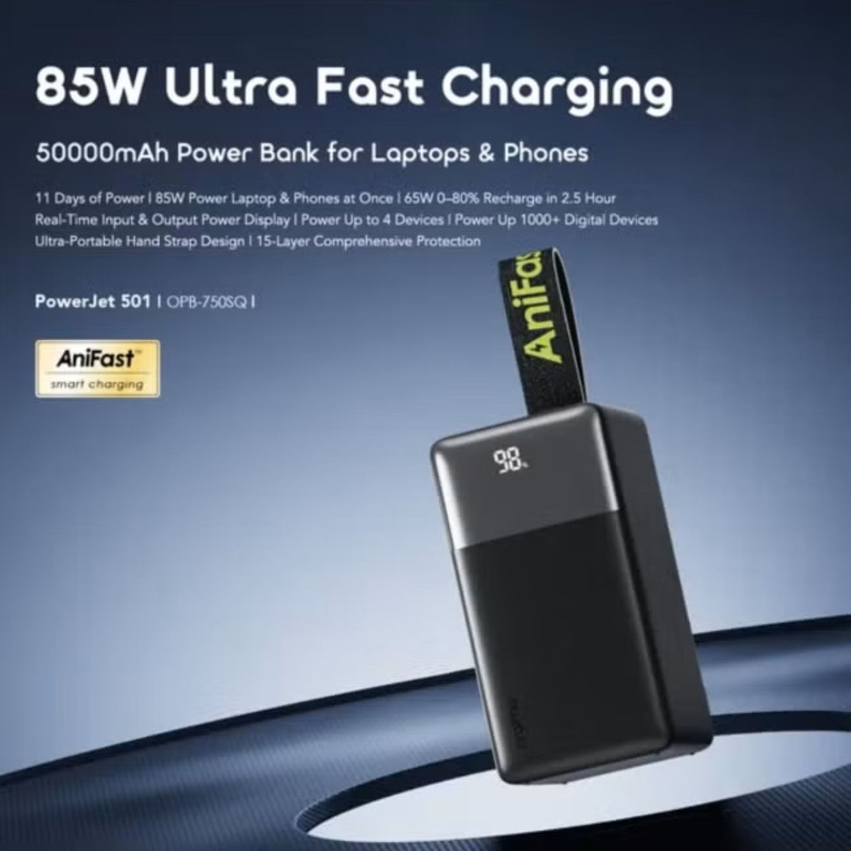 ORAIMO PowerJet 501 50000mAh 85W Super Fast Charging Power Bank – Laptop & Mobile PD Portable Power Station with Smart Digital Display
