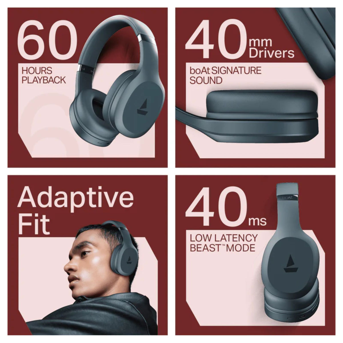 boAt Rockerz 412 Wireless Headphones Active Black Bluetooth v5.4 80 Hours Playback ENx Technology