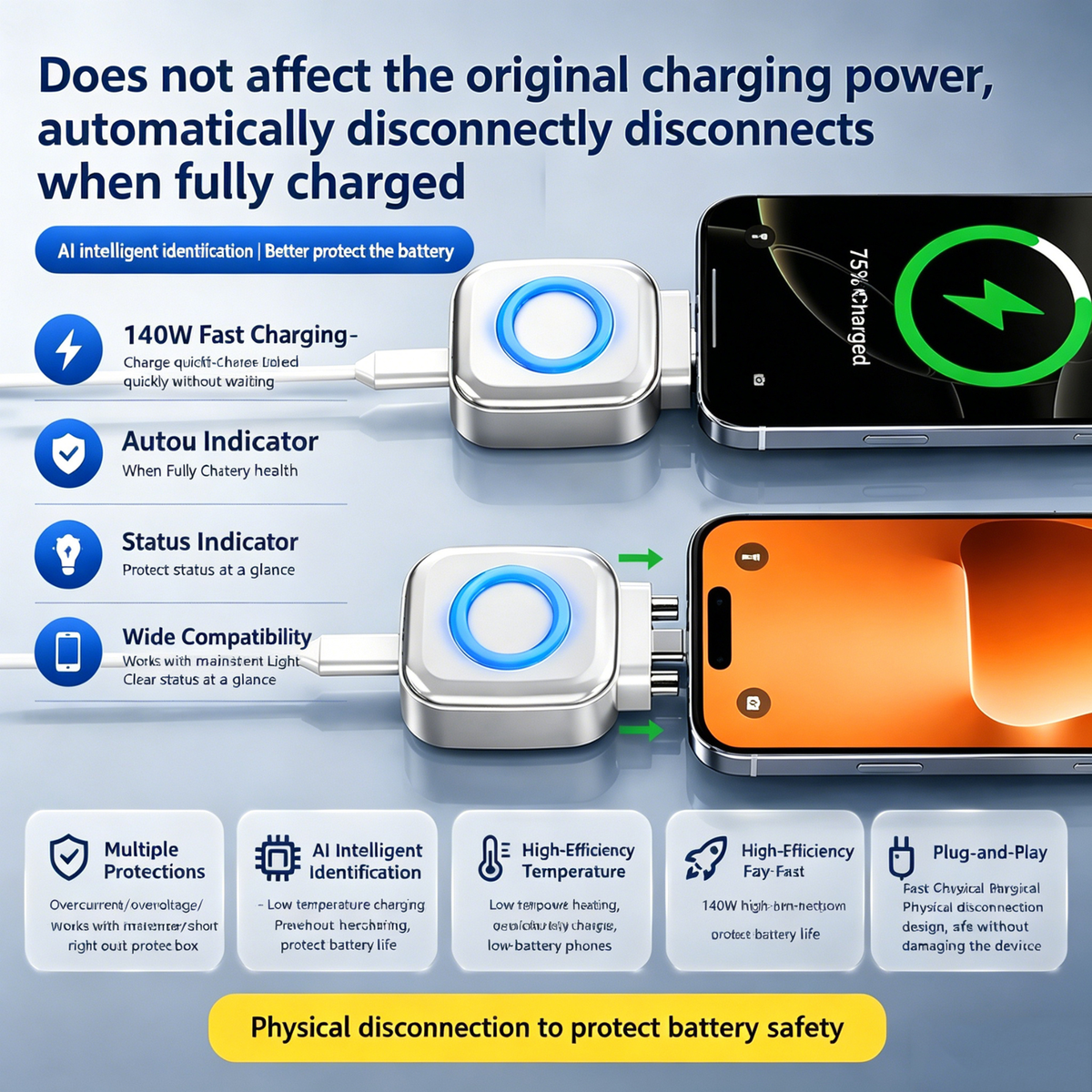 X01 USB-C Full Charge Auto Disconnect Adapter with Battery Protection
