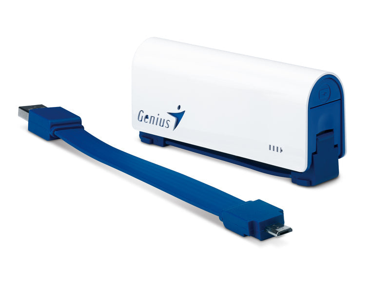 Genius 2600mAh Eco-U265 Compact Size Powerbank with Attachable Micro USB Cable and 4 Led Indicator, Blue