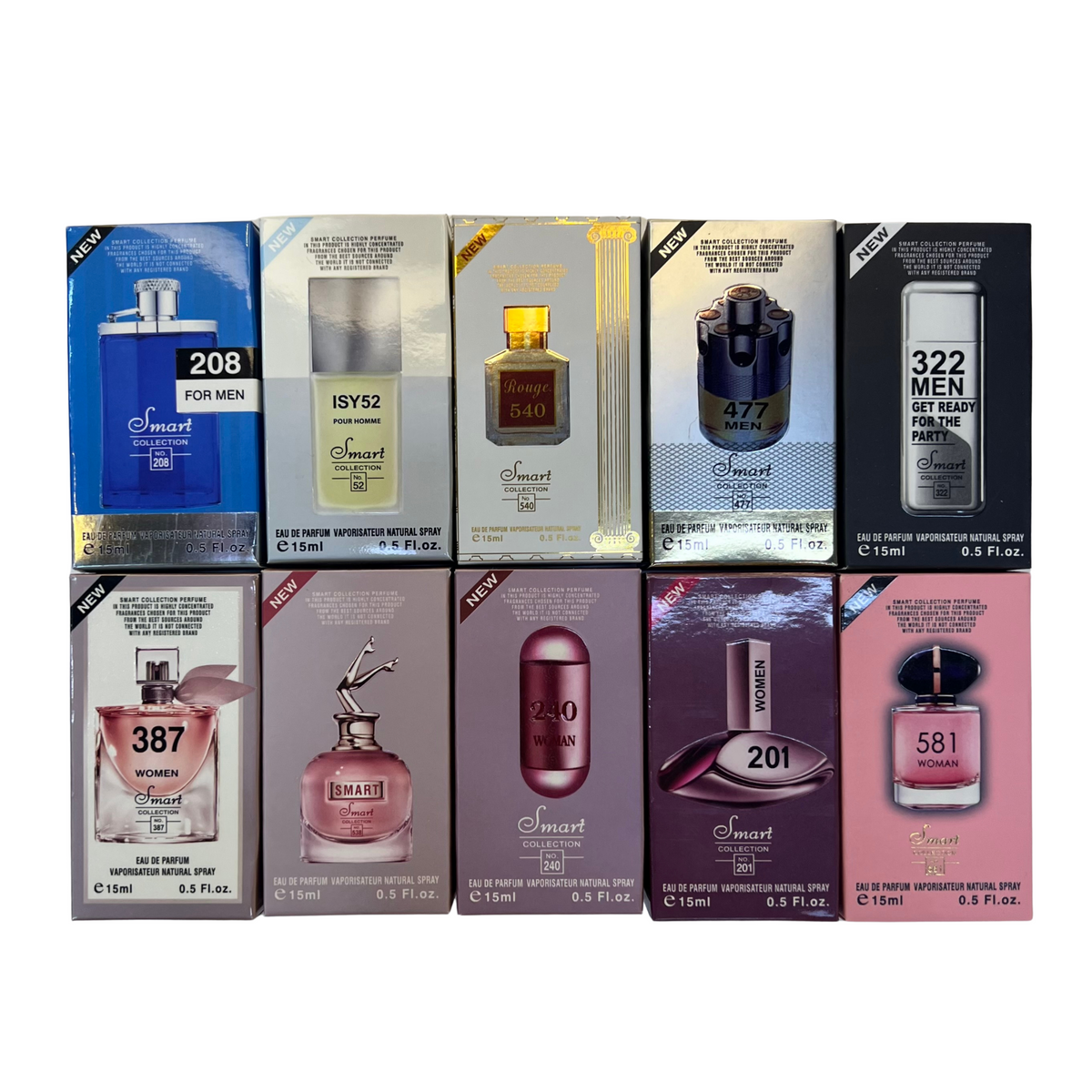15ML Perfume bottles, 10 pieces in a combo set, 5 for men and 5 for Womens.