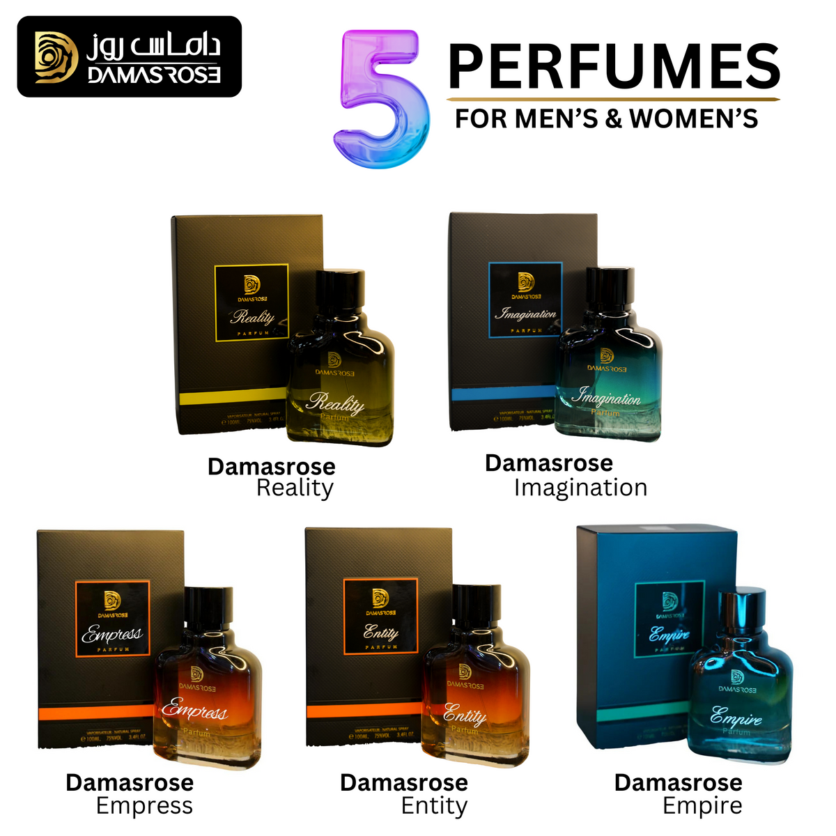 Damas Quintessence Collection - A Curated Ensemble of 5 Unisex Perfumes for Every Occasion