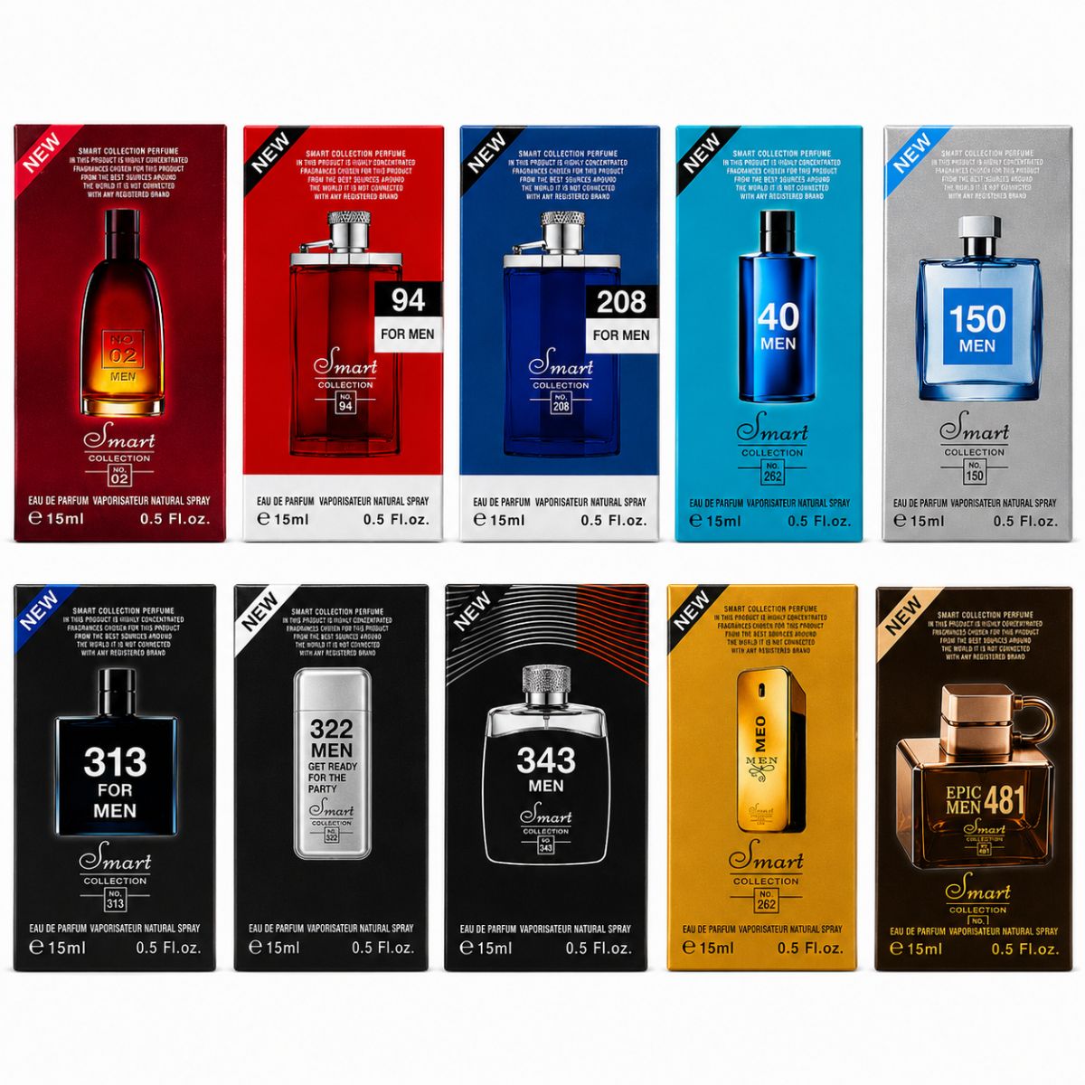 Smart Collection Men's Perfume Variety Pack – 10 x 15ml Long Lasting Eau De Parfum Set