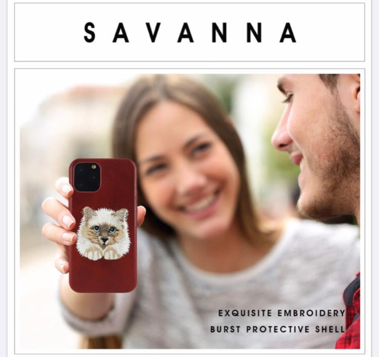 iPhone 12 Savanna Series Genuine Santa Barbara Leather Case - Cat