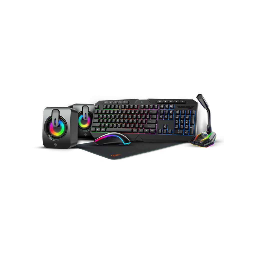 Porodo Gaming 5 in 1 Ultimate Gaming Kit with Keyboard|Stereo Speakers|RGB Microphone|RGB Mouse