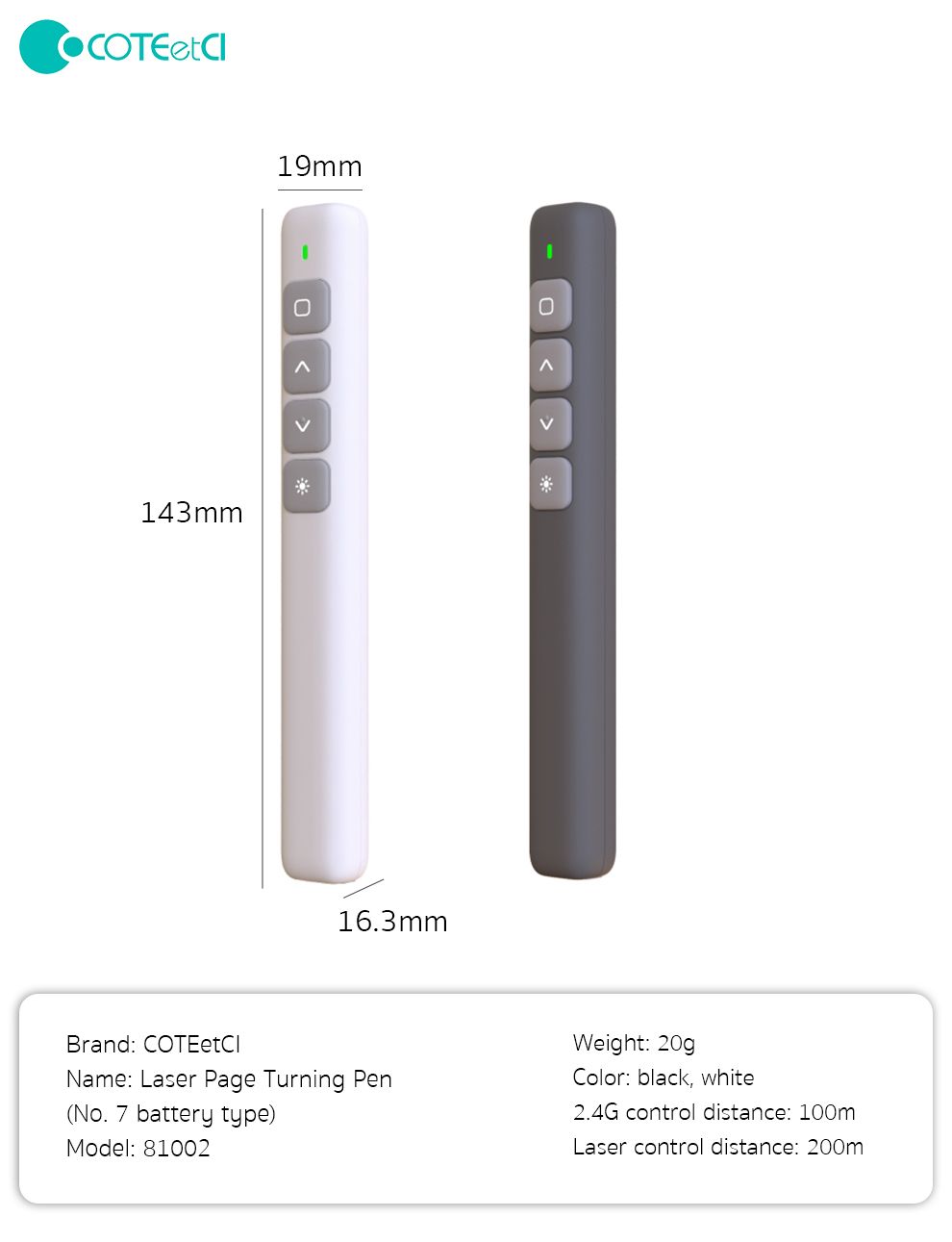 COTECi 81002 Multifunction Laser Pen Pointer AAA Battery Model