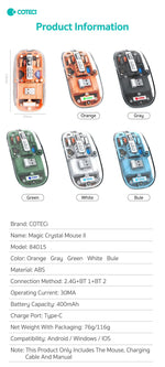 Magnetic Triple Mode Bluetooth Wireless Mouse Type C Rechargeable Silent Mice