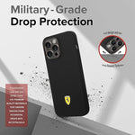 Ferrari Magsafe Silicone Hard Case with Yellow Metal Logo Compatible for iPhone 14 Pro, 14 Pro Max (Black/Red)
