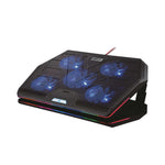 Porodo Gaming Multi-Fan Cooling Pad with RGB Lighting, Laptop Cooling Pad, 3-Level Stand Height Adjustable, 5 Super Quiet Fans, 1400RPM Strong Wind Gaming Cooling Stand with USB2.0 Interface - Black