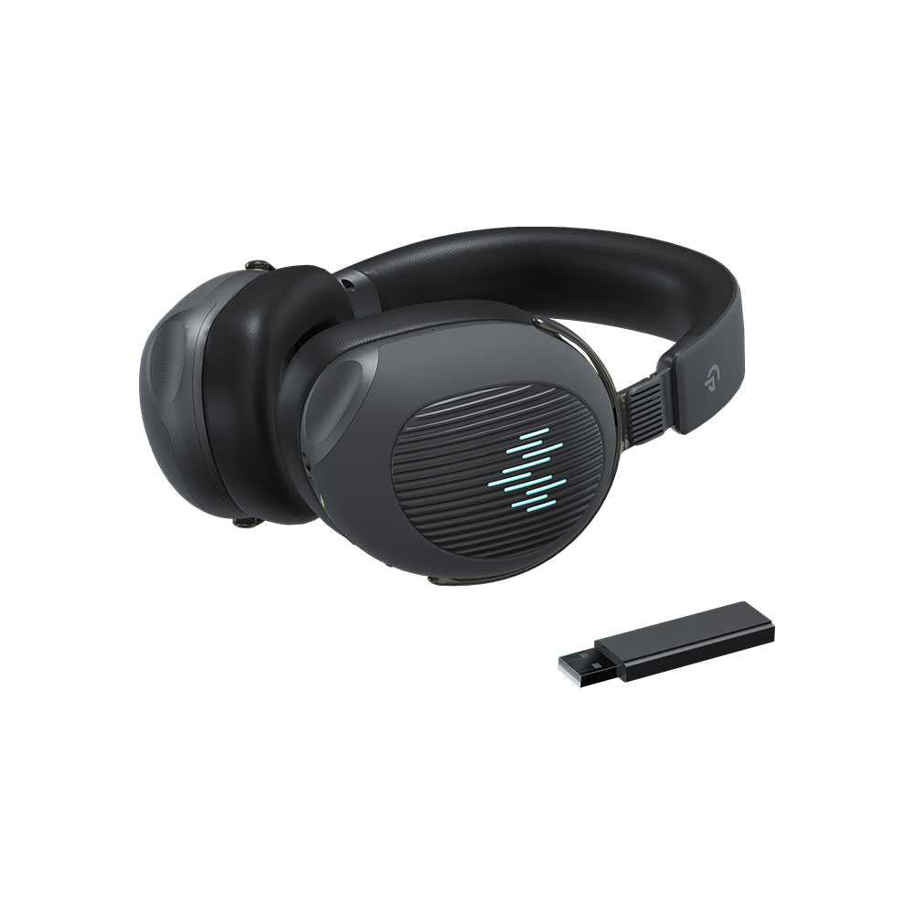 Porodo Gaming PDX416 E-Sports Wireless RGB Gaming Headphone - Gray [ PDX416-GY ], 3D Dimensional HD Sound, RGB Breathing Light Gaming Headset, 3.5mm Dual Audio Jack, Omni-Directional Microphone, 2.1m Cable - Black