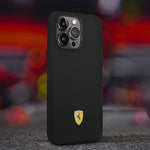 Ferrari Magsafe Silicone Hard Case with Yellow Metal Logo Compatible for iPhone 14 Pro, 14 Pro Max (Black/Red)
