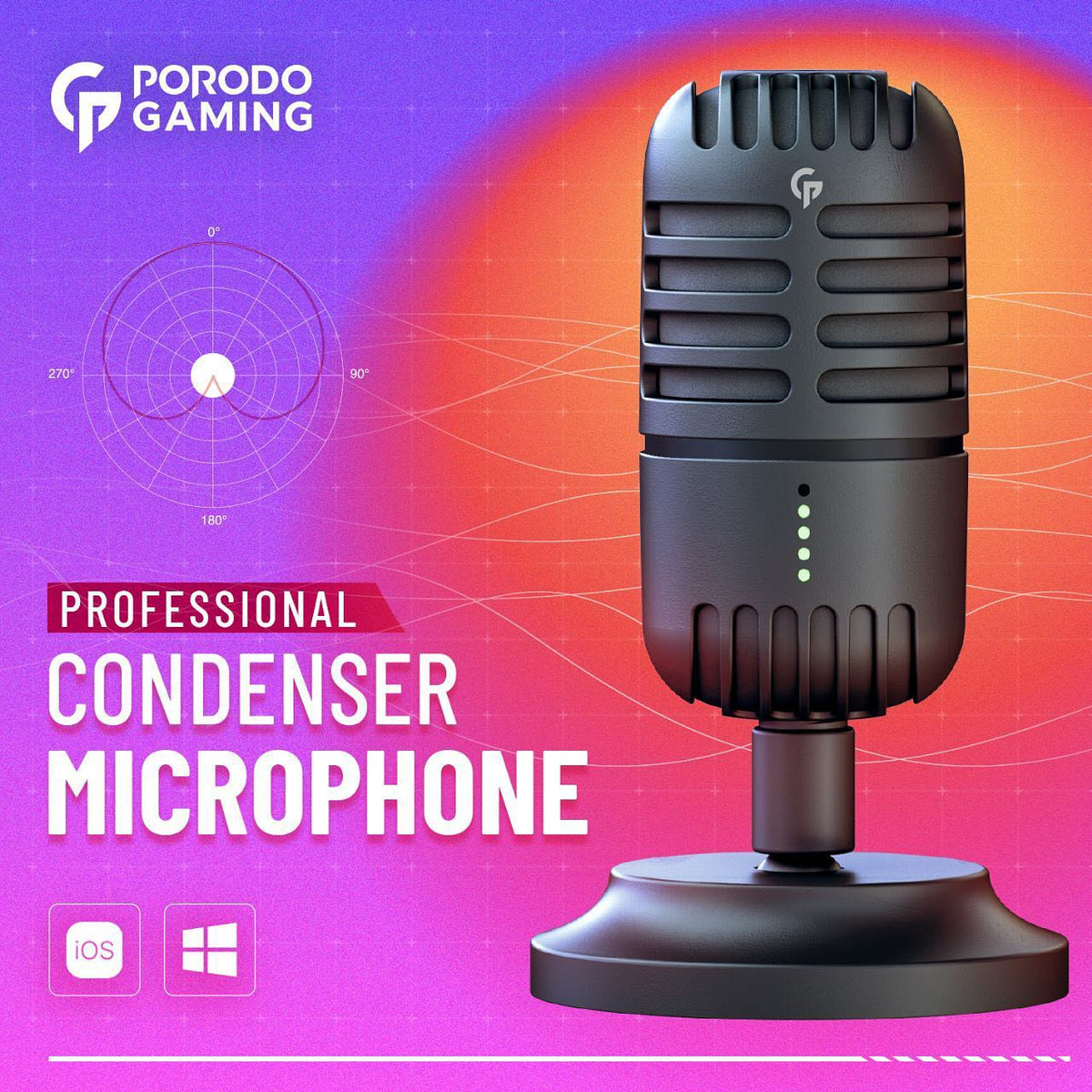 Porodo Gaming Basic Cardioid Microphone with Fixed Stand, PC Microphones for Steaming Podcast Mic Recording Gaming Zoom Meeting YouTube ASMR Online Conference Course, USB-Podcast-Streaming-Computer-Microphone - Black