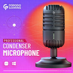 Porodo Gaming Basic Cardioid Microphone with Fixed Stand, PC Microphones for Steaming Podcast Mic Recording Gaming Zoom Meeting YouTube ASMR Online Conference Course, USB-Podcast-Streaming-Computer-Microphone - Black