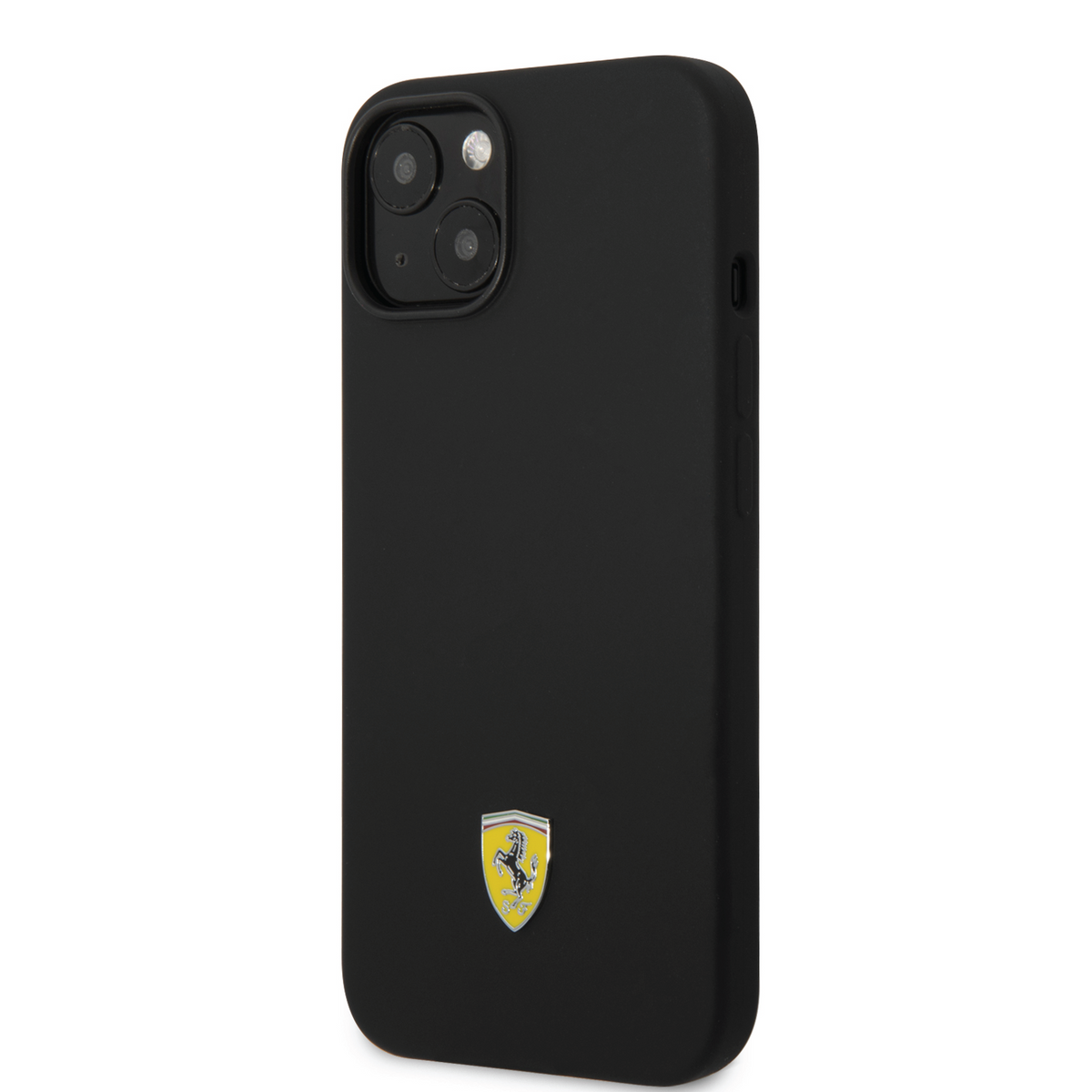 Ferrari Liquid Silicone Plain Case with Yellow Metal Logo Compatible for iPhone 14 Pro, 14 Pro Max (Black/Red)