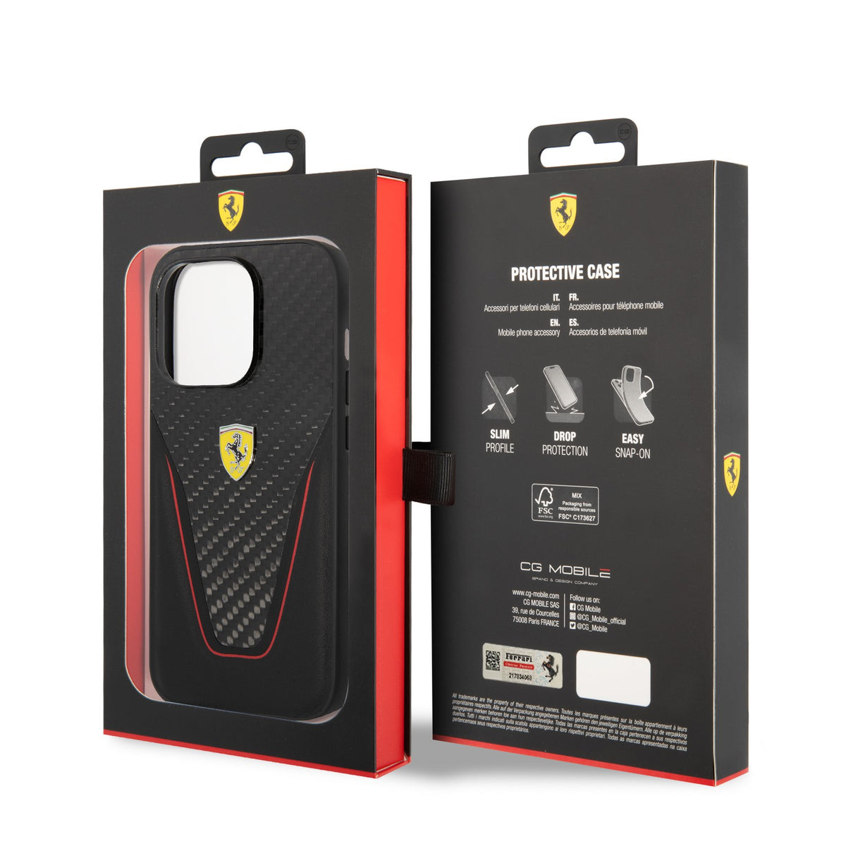 Ferrari Carbon Leather Case with Yellow Shield Logo Compatible IPhone 14 Pro, 14 Pro Max