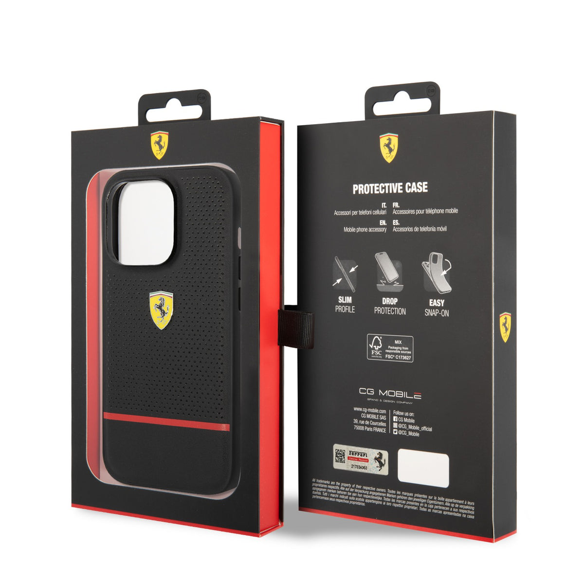 Ferrari PU Leather Perforated & Line Hard Case for iPhone 14 Pro Max