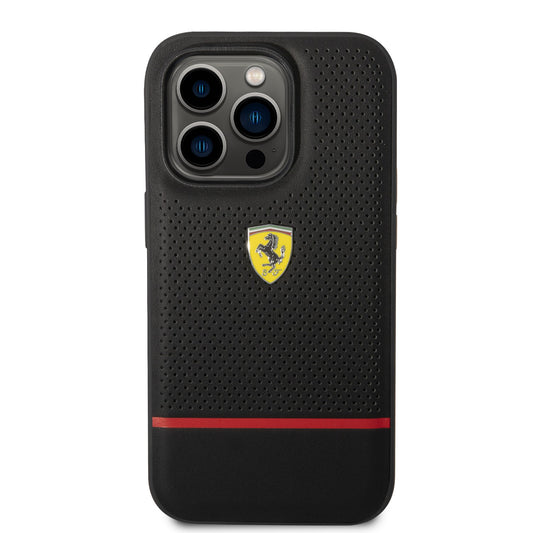 Ferrari PU Leather Perforated & Line Hard Case for iPhone 14 Pro Max