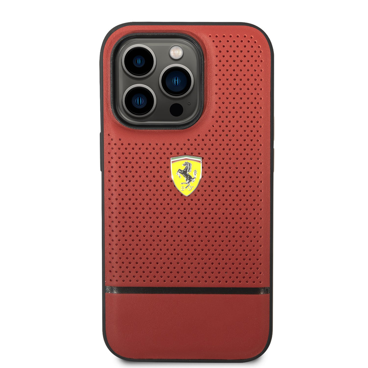 Ferrari PU Leather Perforated & Line Hard Case for iPhone 14 Pro Max
