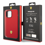 Ferrari Liquid Silicone Plain Case with Yellow Metal Logo Compatible for iPhone 14 Pro, 14 Pro Max (Black/Red)