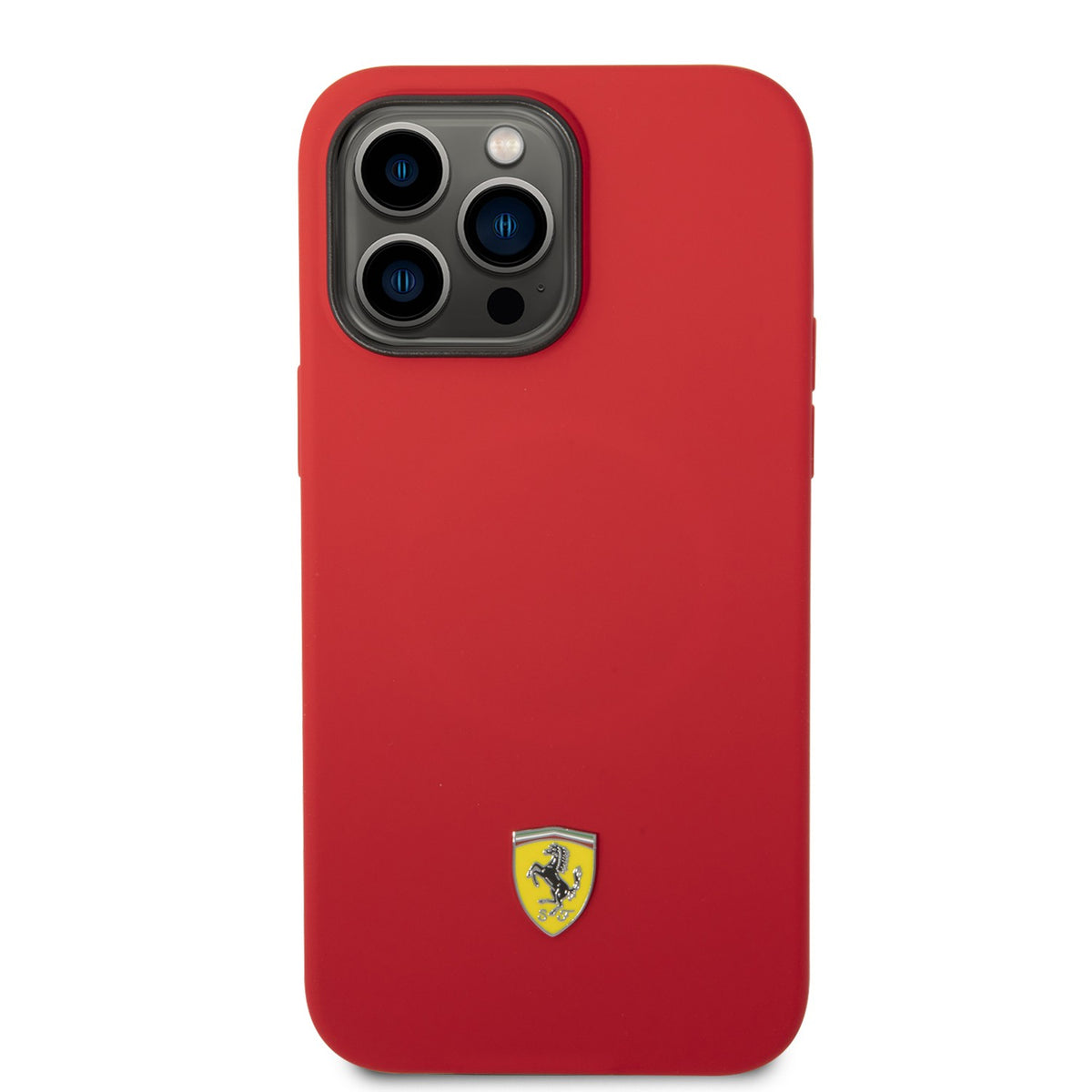 Ferrari Magsafe Silicone Hard Case with Yellow Metal Logo Compatible for iPhone 14 Pro, 14 Pro Max (Black/Red)