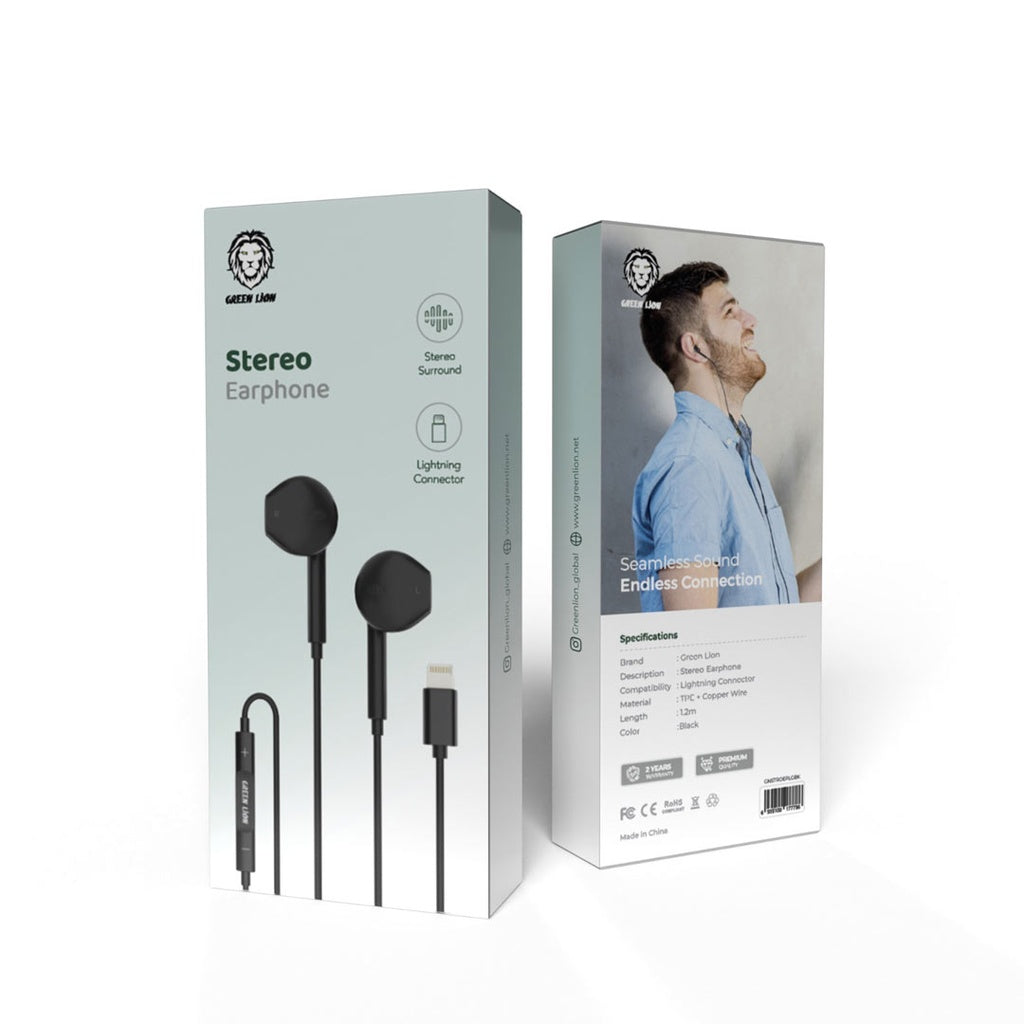 Green Lion Wired Stereo Earphones with Lightning Connector Black