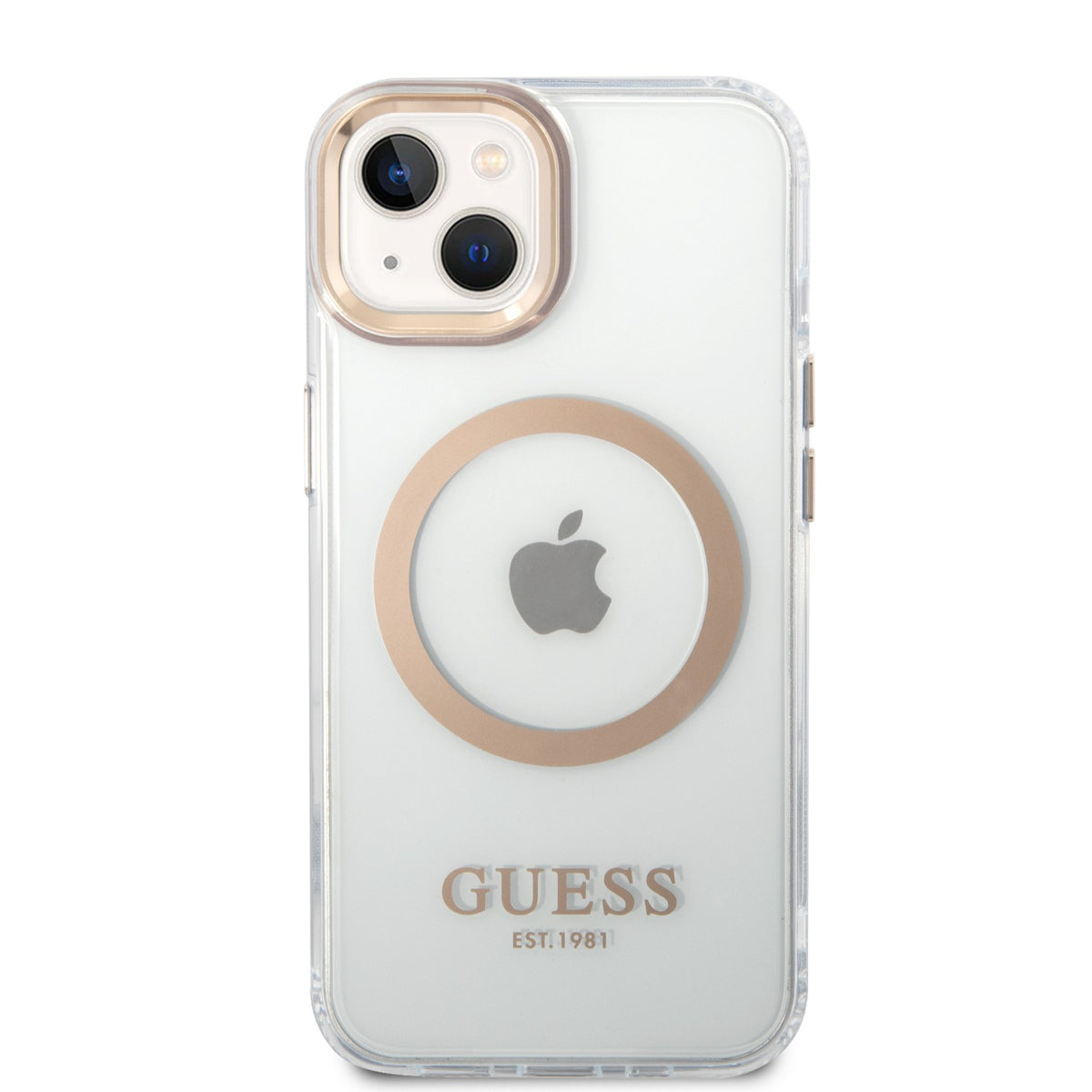 Apple iPhone 14 & 14 Plus Guess Magsafe Transparent Outline Case in Gold, Blue & Silver Colors