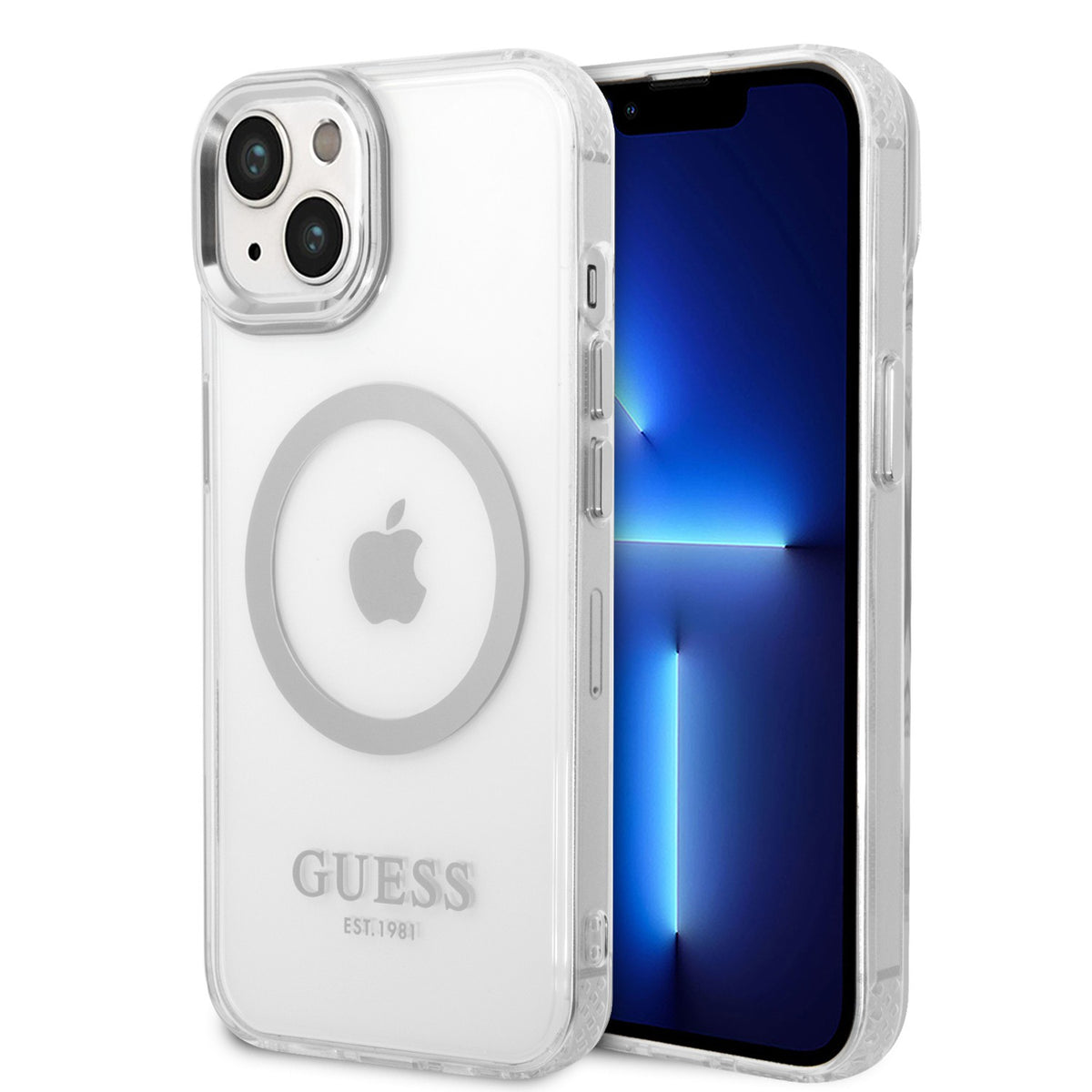 Guess Magsafe Transparent Outline Case in Gold, Blue & Silver Colors