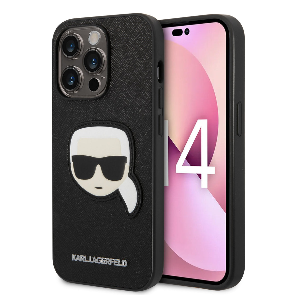 Karl Lagerfeld Saffiano Karl`s Head Patch Hard Case for iPhone 14 Pro and 14 Pro Max - Black 