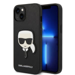 Karl Lagerfeld Saffiano Karl`s Head Patch Hard Case for iPhone 14 and 14 Plus - Black