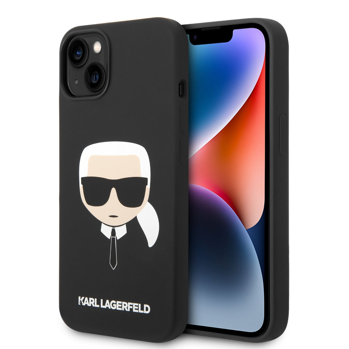 Apple iPhone 14 and 14 Plus Karl Lagerfeld Silicone Karl`s Head Hard Case in Black & Pink colors