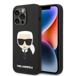 Apple iPhone 14 Pro and 14 Pro Max Karl Lagerfeld Silicone Karl`s Head Hard Case in Black & Pink colors