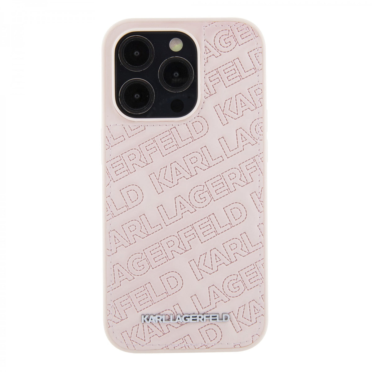 Karl Lagerfeld Quilted Karl Pattern Hard Case for iPhone 15 Pro & 15 Pro Max in Black and Pink Color