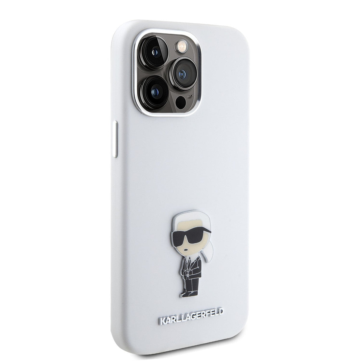 Apple iPhone 15 Pro & 15 Pro Max Karl Lagerfeld Silicone Hard Case With Karl Lagerfeld & Choupette Heads in Black & White Colors