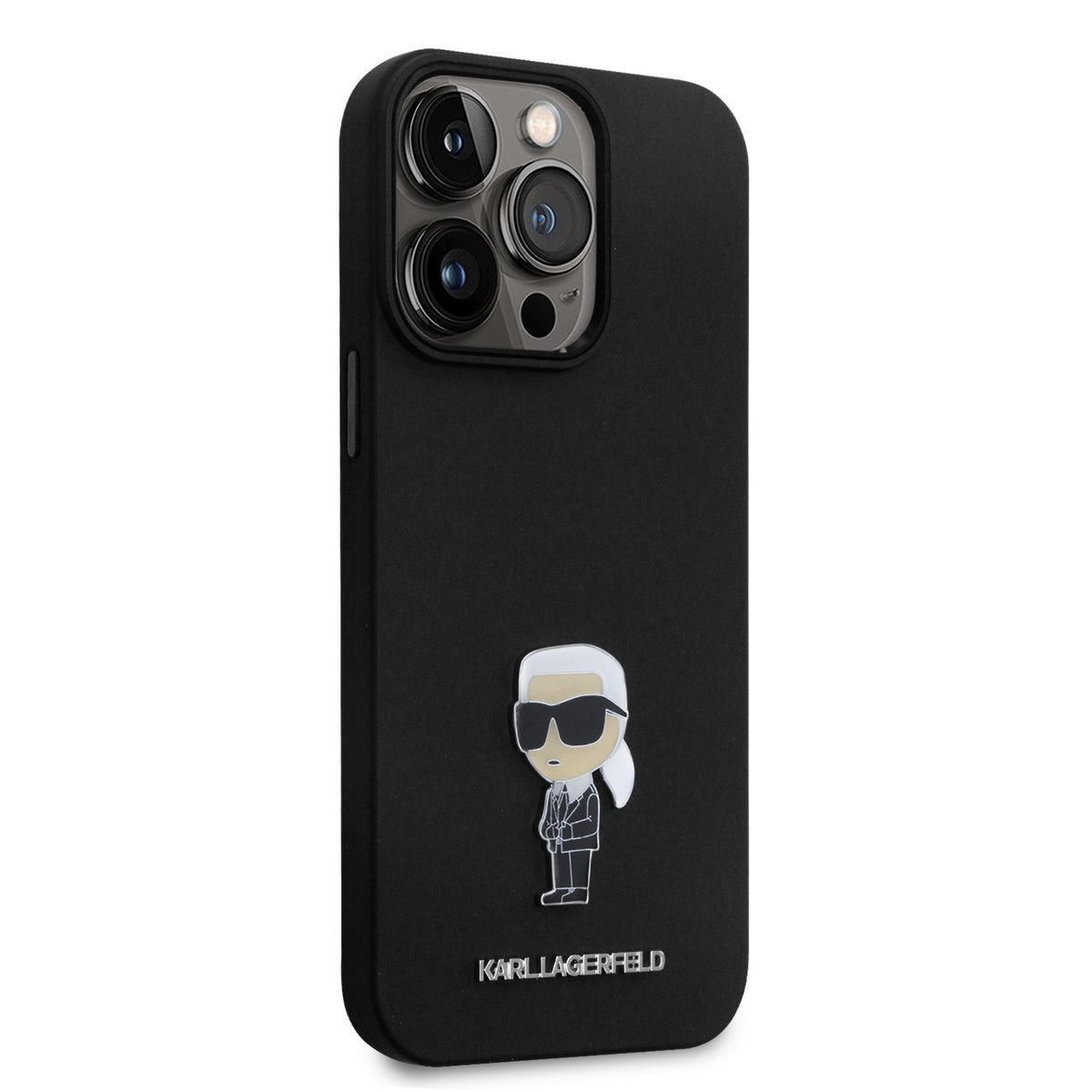 Apple iPhone 15 Pro & 15 Pro Max Karl Lagerfeld Silicone Hard Case With Karl Lagerfeld & Choupette Heads in Black & White Colors