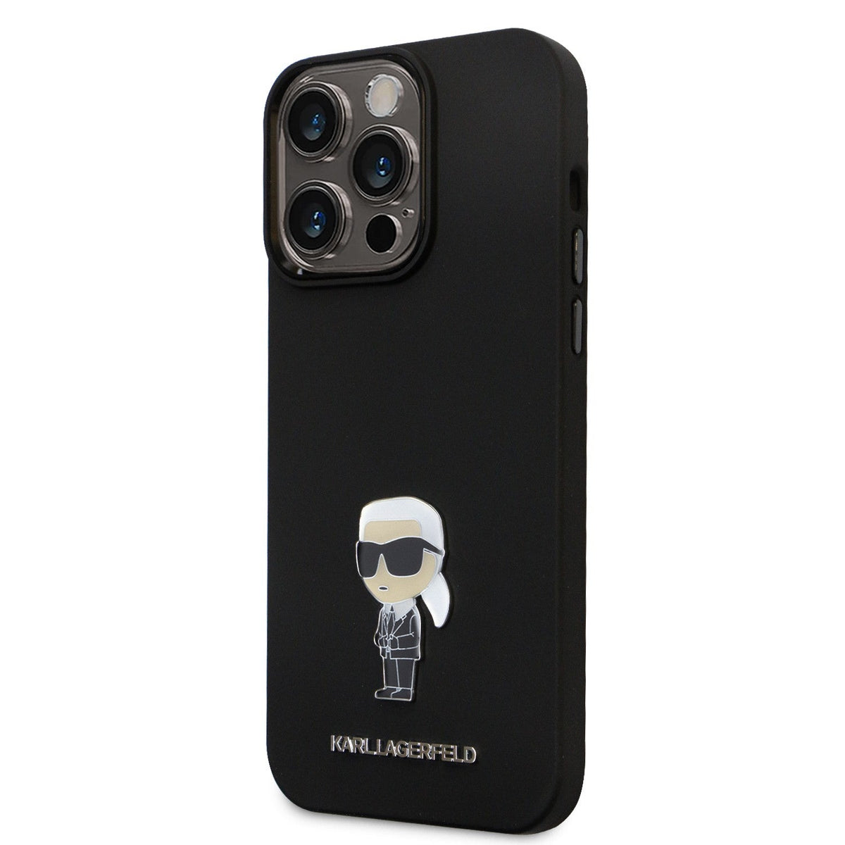 Apple iPhone 15 Pro & 15 Pro Max Karl Lagerfeld Silicone Hard Case With Karl Lagerfeld & Choupette Heads in Black & White Colors